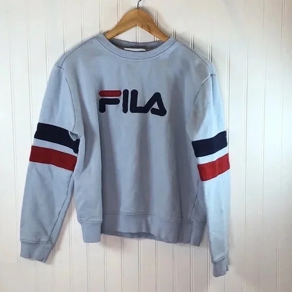 ❄️ FILA | Women's Michele Crewneck L/S Fila logo Ribbed Sweatshirt M/Light Blue - Picture 2 of 8
